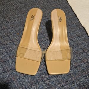 Zara Women's Beige Heeled Mules
